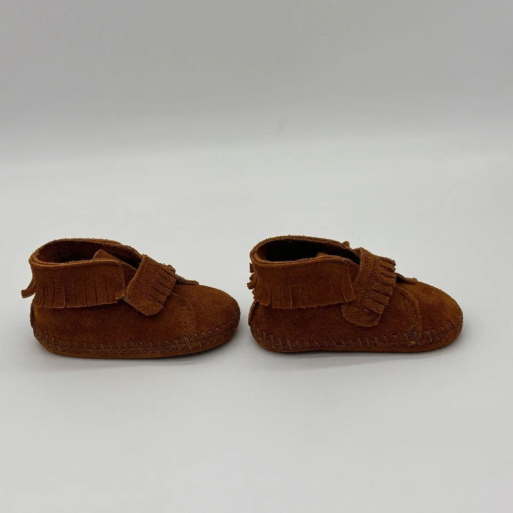 Minnetonka Baby Moccasins Infants 1 Brown Suede Fringe Soft Sole Boho Western